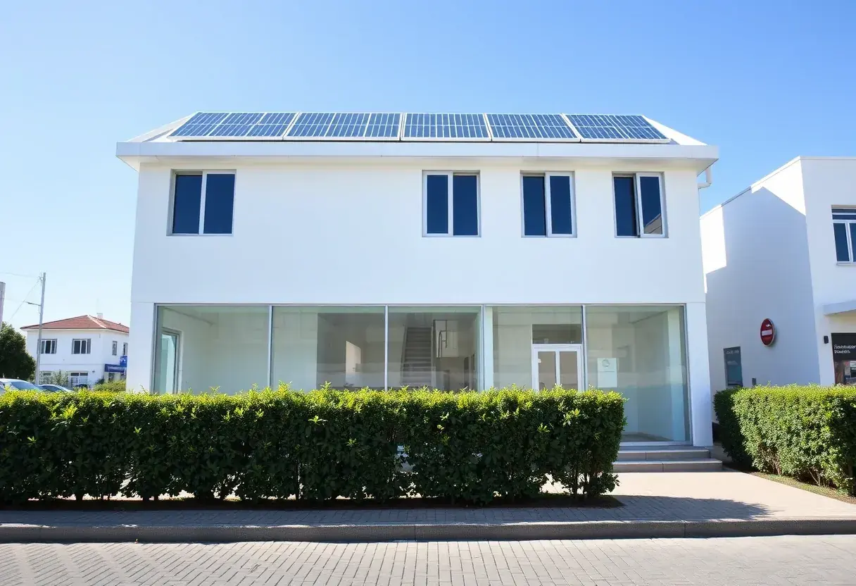 Clínica de saúde em Goiânia com placas de energia solar instaladas na cobertura
